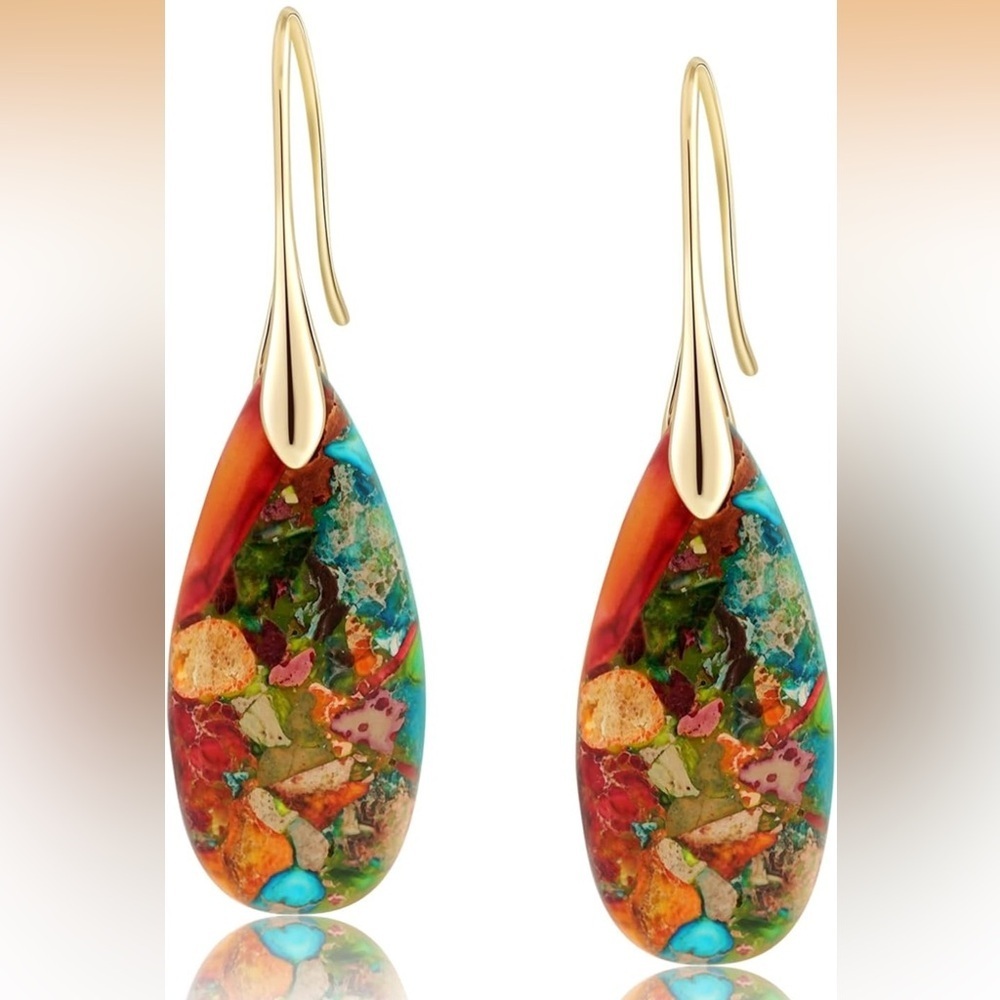 Elara Healing Stone Fishhook Drop Earrings